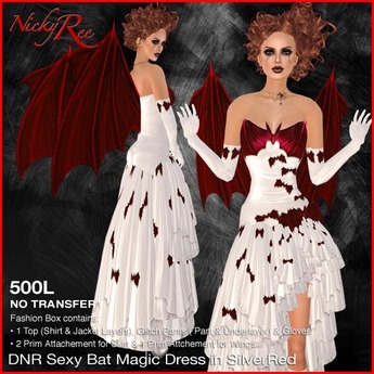 Second Life Marketplace - *DNR* Sexy Bat Magic Dress SilverRed